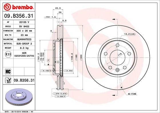 Тормозной диск   09.B356.31   BREMBO