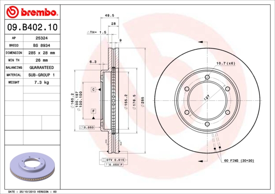 Тормозной диск   09.B402.10   BREMBO