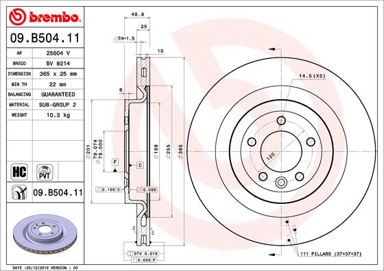 Тормозной диск   09.B504.11   BREMBO