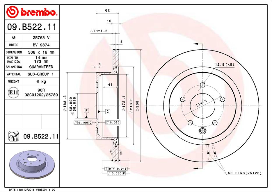 Тормозной диск   09.B522.11   BREMBO