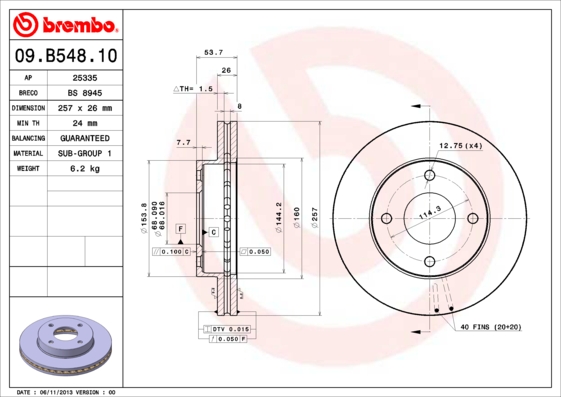 Тормозной диск   09.B548.10   BREMBO