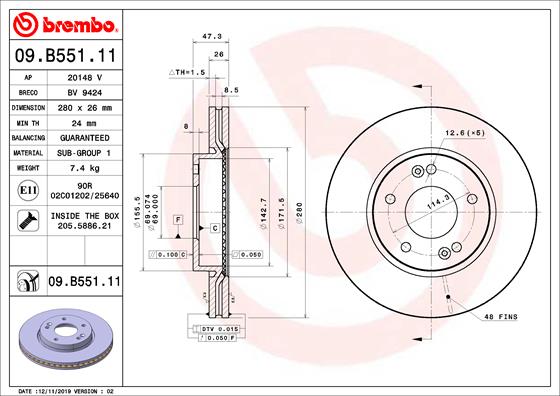 Тормозной диск   09.B551.11   BREMBO