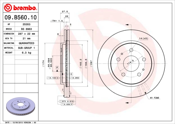 Тормозной диск   09.B560.10   BREMBO