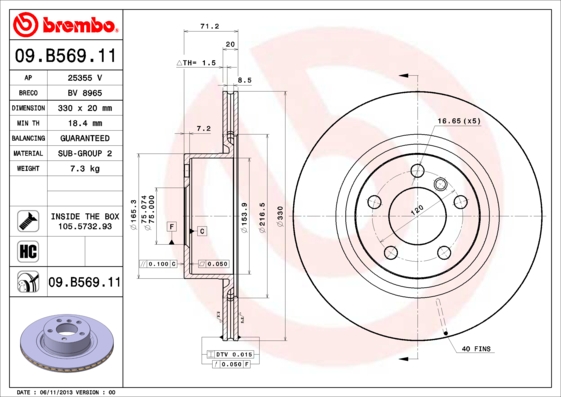 Тормозной диск   09.B569.11   BREMBO