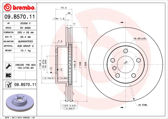 Тормозной диск   09.B570.11   BREMBO