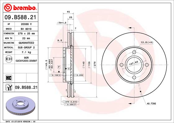 Тормозной диск   09.B588.21   BREMBO