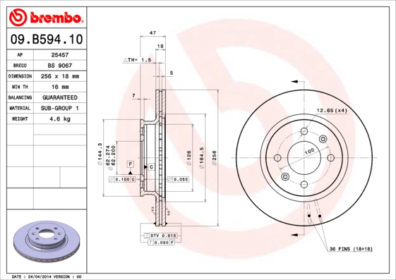 Тормозной диск   09.B594.10   BREMBO