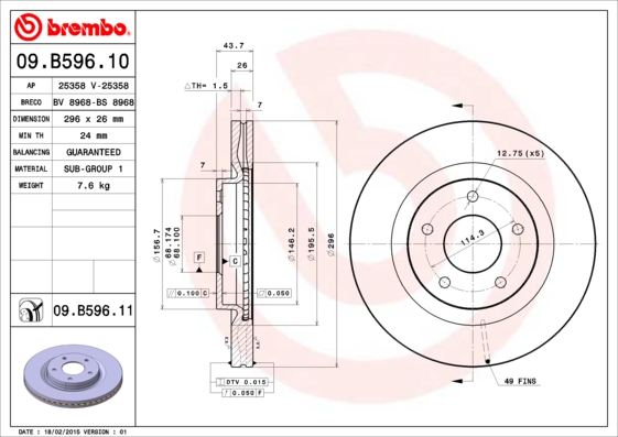 Тормозной диск   09.B596.11   BREMBO