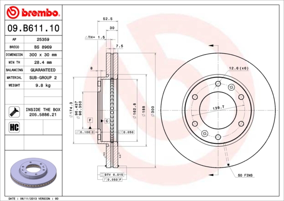 Тормозной диск   09.B611.10   BREMBO