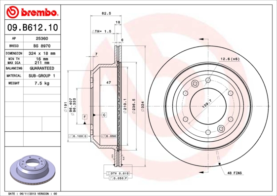 Тормозной диск   09.B612.10   BREMBO
