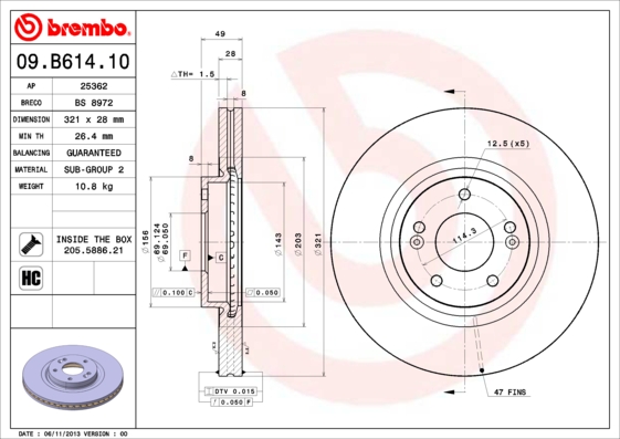 Тормозной диск   09.B614.10   BREMBO
