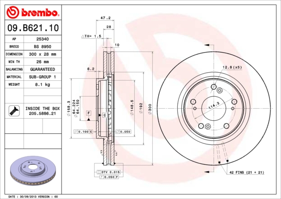 Тормозной диск   09.B621.10   BREMBO