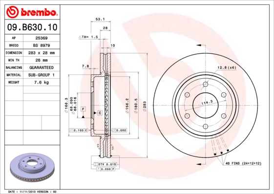 Гальмівний диск   09.B630.10   BREMBO