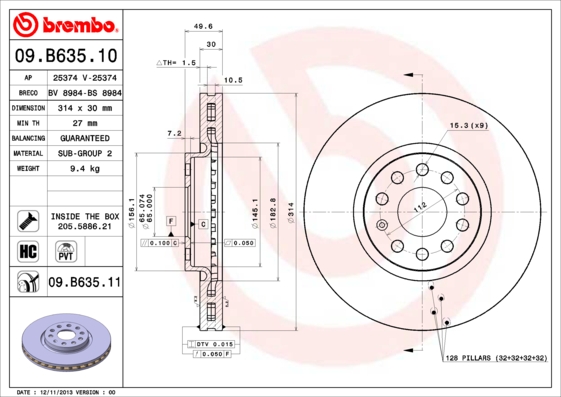 Тормозной диск   09.B635.11   BREMBO