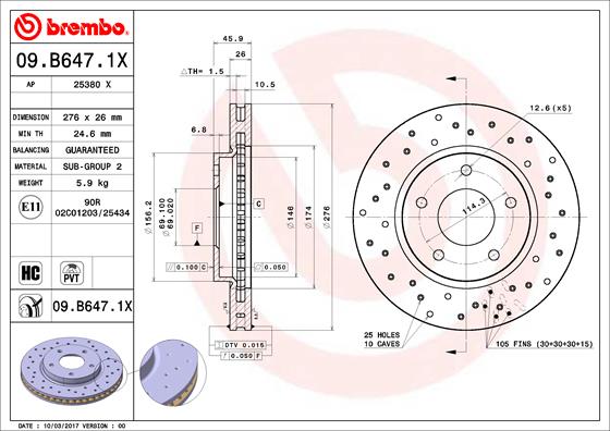 Тормозной диск   09.B647.1X   BREMBO