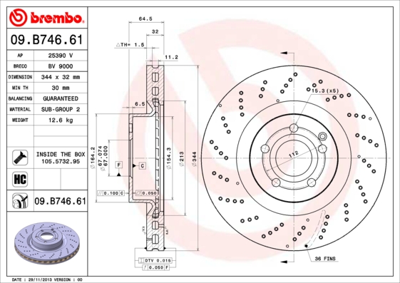 Тормозной диск   09.B746.61   BREMBO