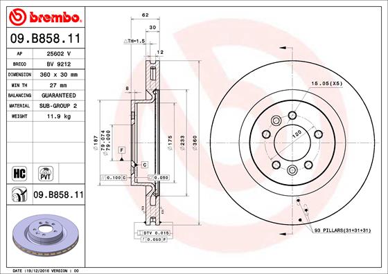 Тормозной диск   09.B858.11   BREMBO