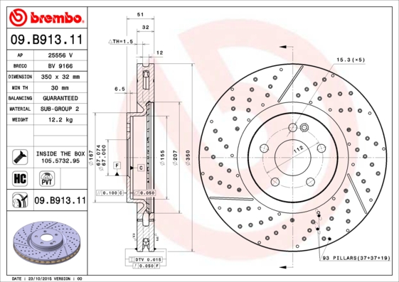 Гальмівний диск   09.B913.11   BREMBO