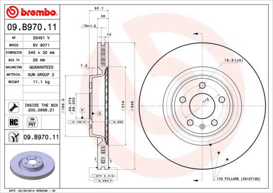 Тормозной диск   09.B970.11   BREMBO