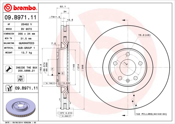 Тормозной диск   09.B971.11   BREMBO