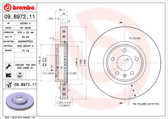 Тормозной диск   09.B972.11   BREMBO