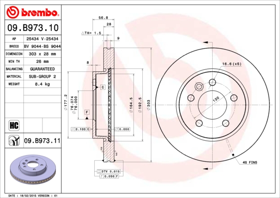 Тормозной диск   09.B973.11   BREMBO