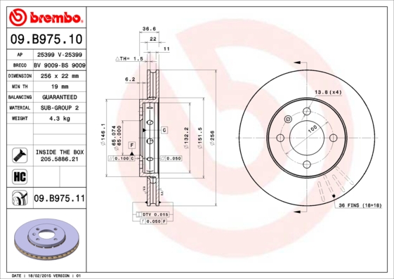 Тормозной диск   09.B975.11   BREMBO