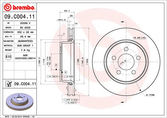 Гальмівний диск   09.C004.11   BREMBO