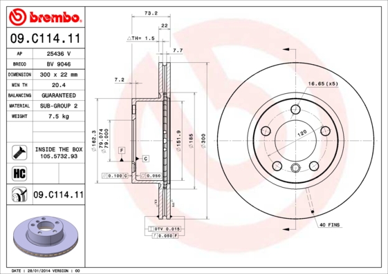 Тормозной диск   09.C114.11   BREMBO