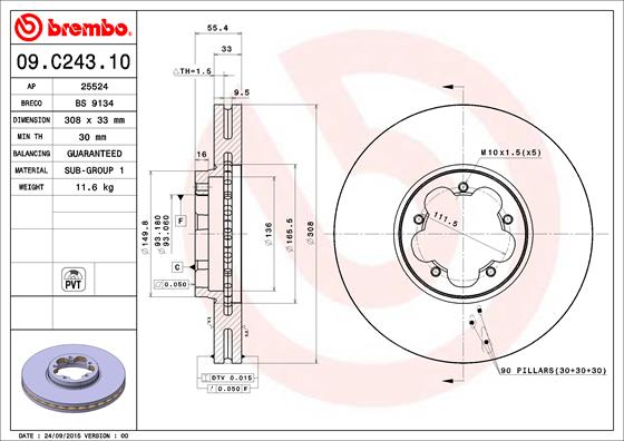 Тормозной диск   09.C243.10   BREMBO