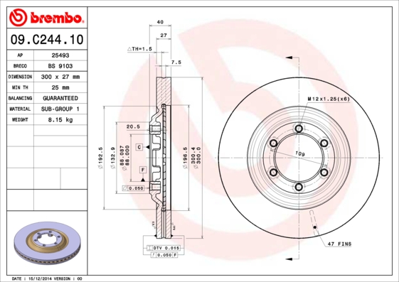 Гальмівний диск   09.C244.10   BREMBO