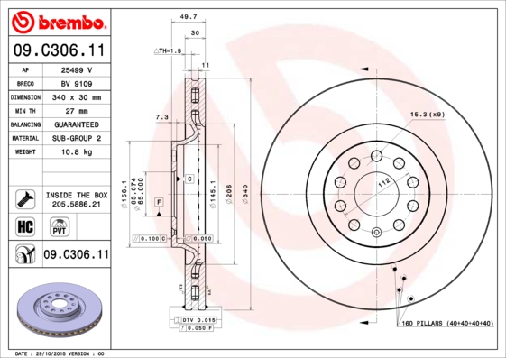 Тормозной диск   09.C306.11   BREMBO