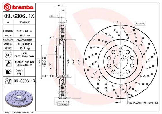 Тормозной диск   09.C306.1X   BREMBO
