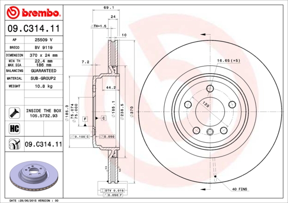 Тормозной диск   09.C314.11   BREMBO