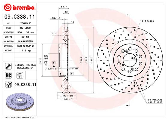 Тормозной диск   09.C338.11   BREMBO