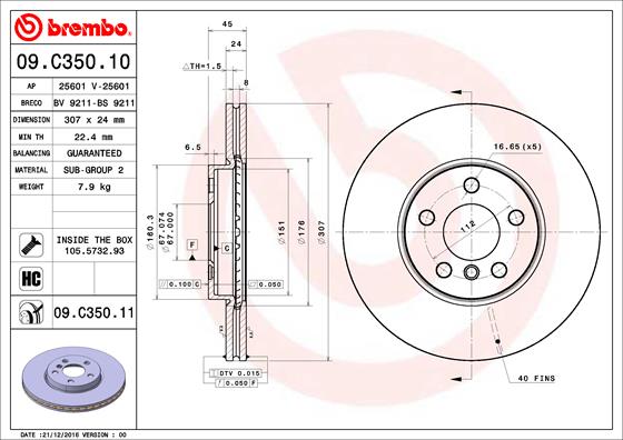 Гальмівний диск   09.C350.11   BREMBO