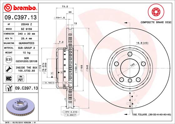 Тормозной диск   09.C397.13   BREMBO