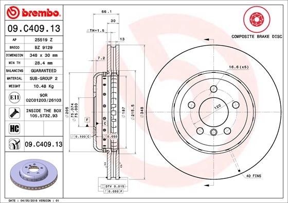 Гальмівний диск   09.C409.13   BREMBO