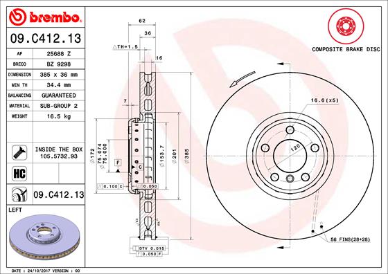 Гальмівний диск   09.C412.13   BREMBO