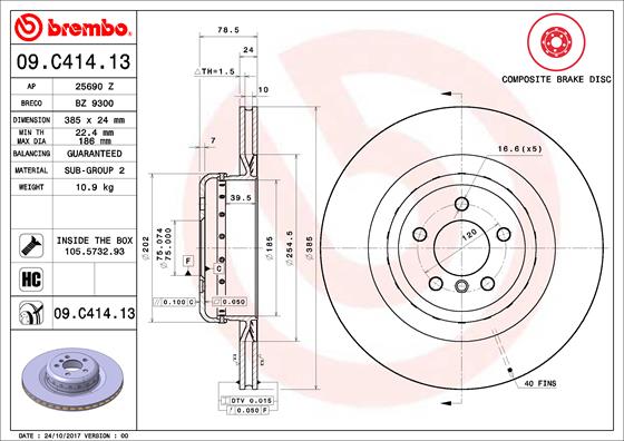 Тормозной диск   09.C414.13   BREMBO