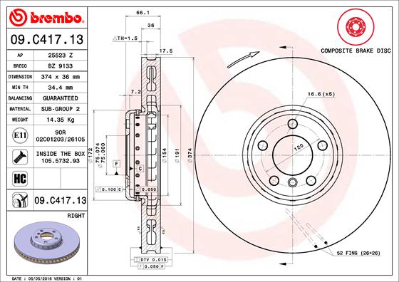 Тормозной диск   09.C417.13   BREMBO