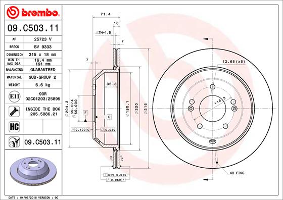 Гальмівний диск   09.C503.11   BREMBO