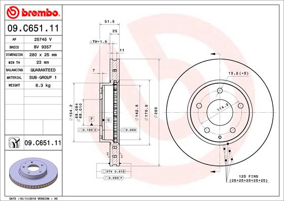 Тормозной диск   09.C651.11   BREMBO