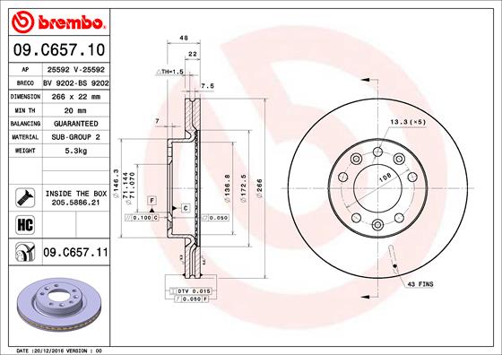 Гальмівний диск   09.C657.11   BREMBO