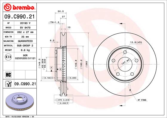 Гальмівний диск   09.C990.21   BREMBO