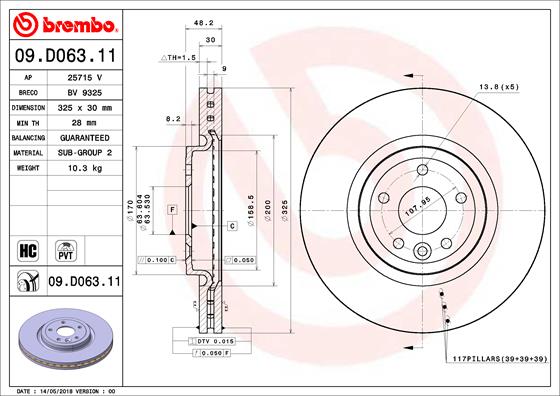 Тормозной диск   09.D063.11   BREMBO