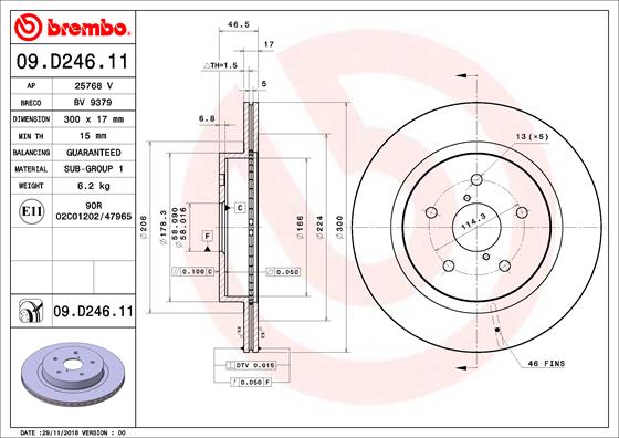 Гальмівний диск   09.D246.11   BREMBO