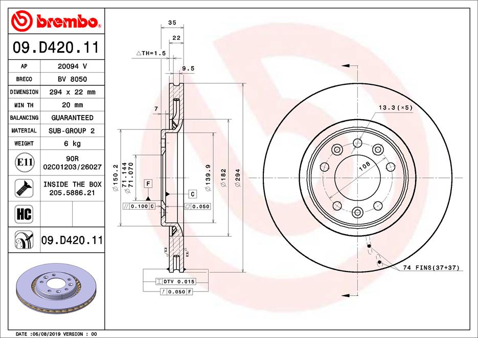 Гальмівний диск   09.D420.11   BREMBO