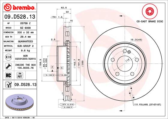 Тормозной диск   09.D528.13   BREMBO