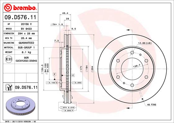 Гальмівний диск   09.D576.11   BREMBO